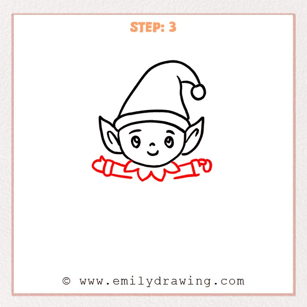 how to draw an elf - Elf Step 3 showing a pointed collar and two outstretched arms