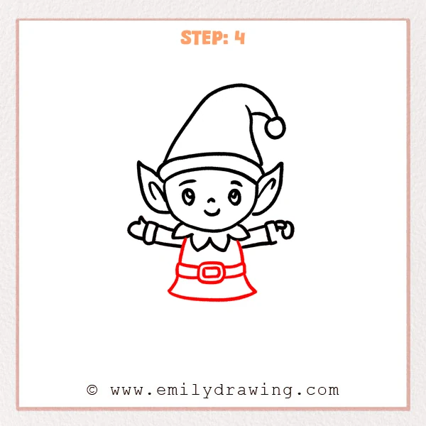 how to draw an elf - Elf Step 4 showing a belted tunic beneath the collar