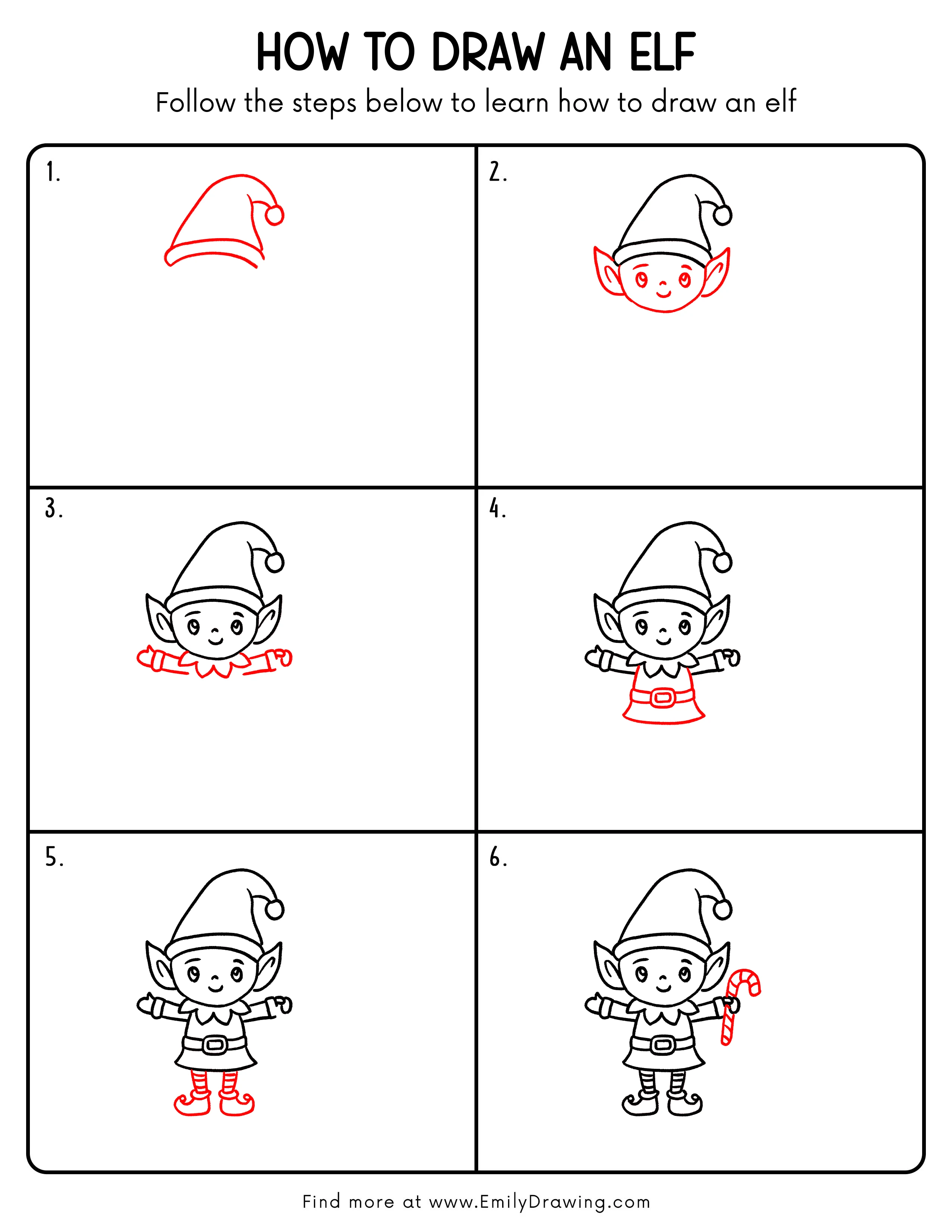 Printable Elf Drawing Guide