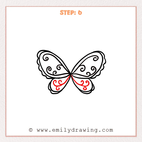 how to draw a fairy wings - Fairy wings Step 6 showing spiral decorations completing all four wings