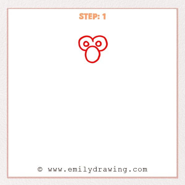 how to draw an elmo - Elmo Step 1 showing two round eyes and a large oval nose