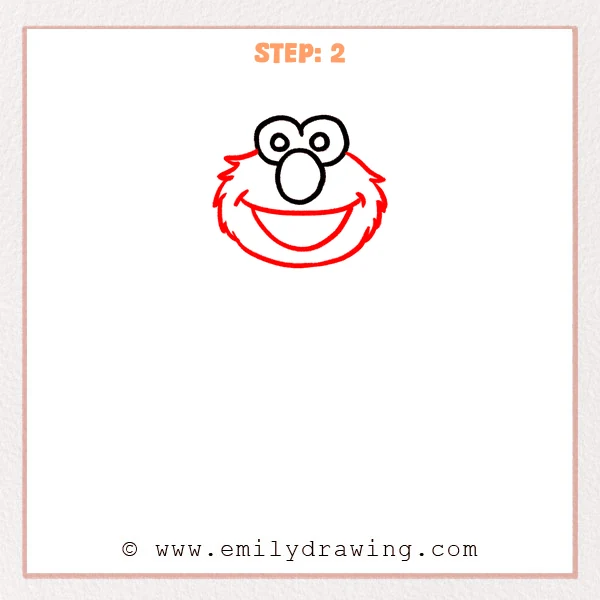 how to draw an elmo - Elmo Step 2 showing a shaggy face and large open smile