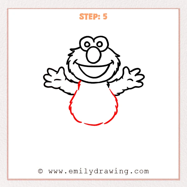 how to draw an elmo - Elmo Step 5 showing a rounded furry torso below the head