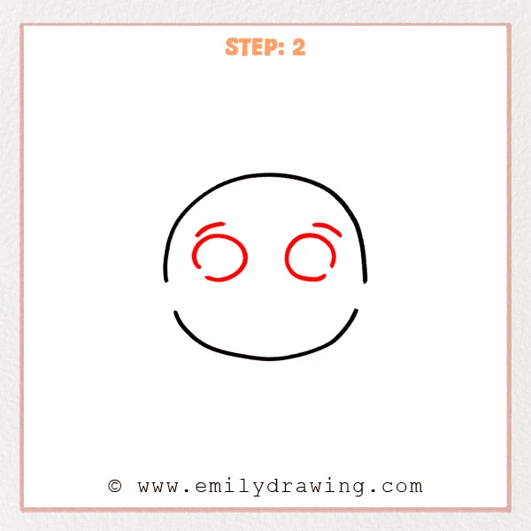 how to draw an emoji - Emoji Step 2 showing two round eye outlines and curved eyebrows