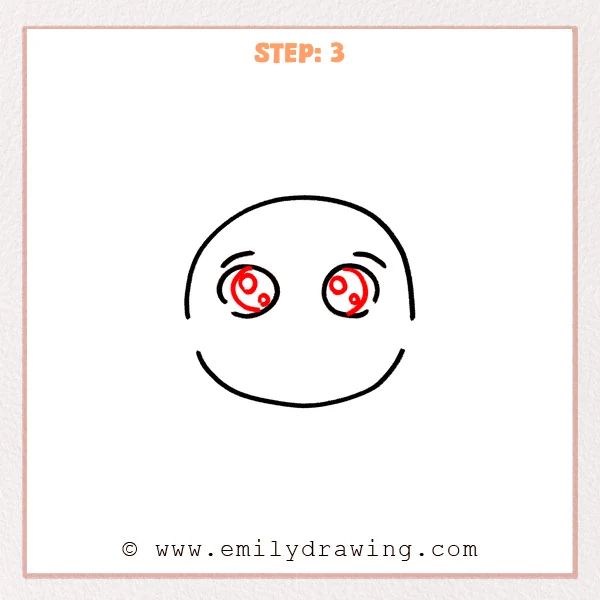 how to draw an emoji - Emoji Step 3 showing two large glossy eyes with paired highlights