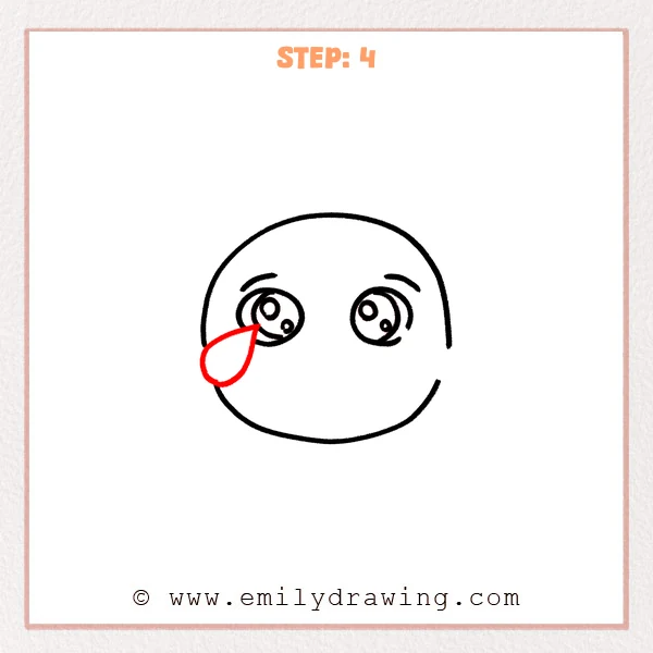 how to draw an emoji - Emoji Step 4 showing one large tear beneath the left eye