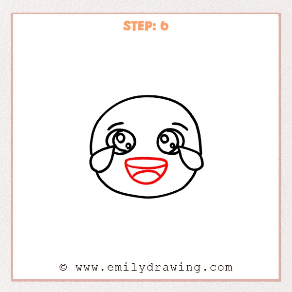 how to draw an emoji - Emoji Step 6 showing a wide laughing mouth completing the teary emoji