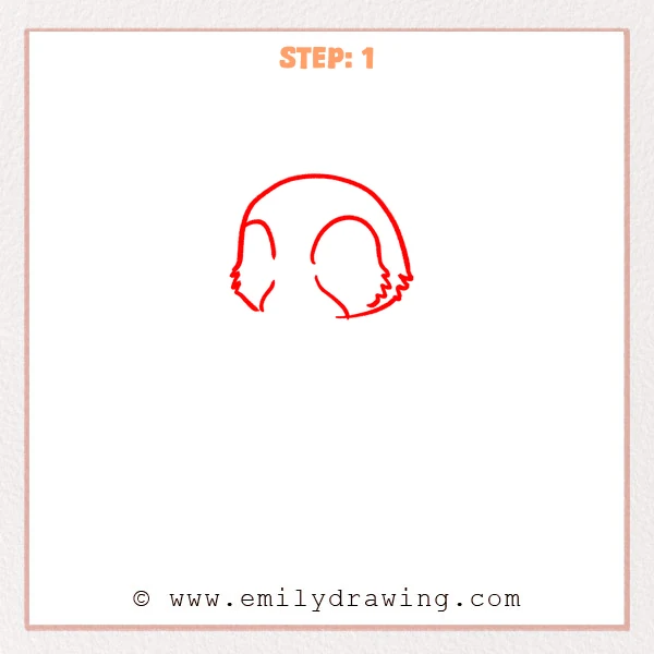 how to draw a falcon - Falcon Step 1 showing a rounded head with large eye patches and feathered cheeks