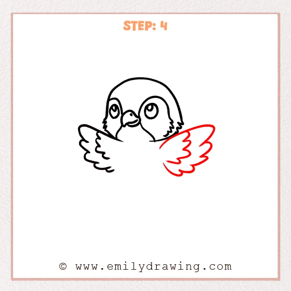 how to draw a falcon - Falcon Step 4 showing two raised wings with layered feathers