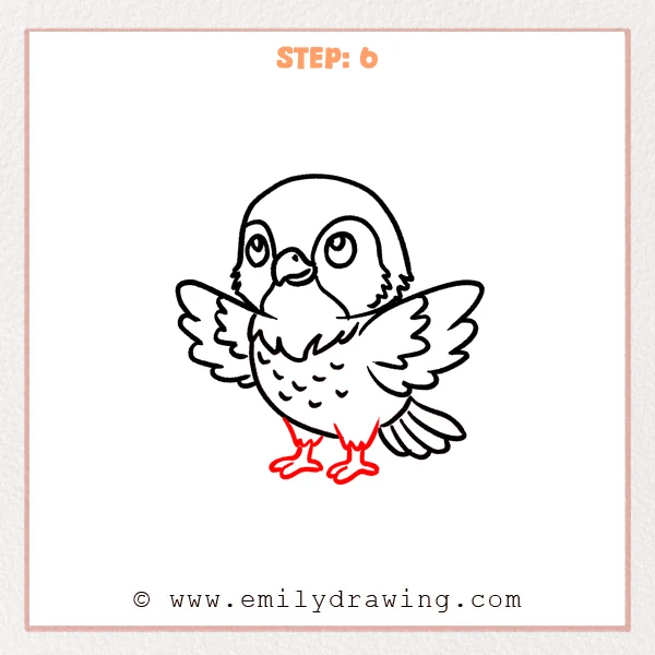 how to draw a falcon - Falcon Step 6 showing short legs and three-toed talons completing the drawing