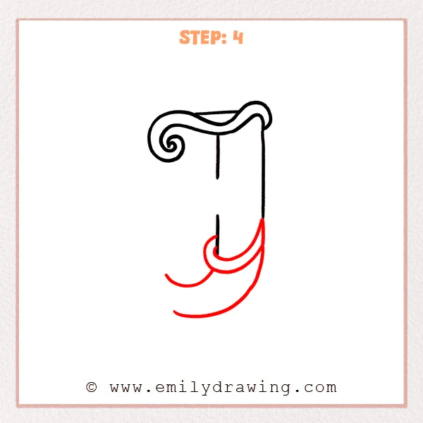 how to draw a fancy letter j - Fancy letter J Step 4 showing a broad curved base with layered inner lines