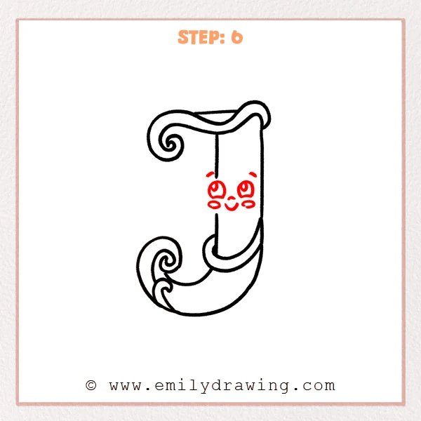 how to draw a fancy letter j - Fancy letter J Step 6 showing a cute face completing the decorative letter