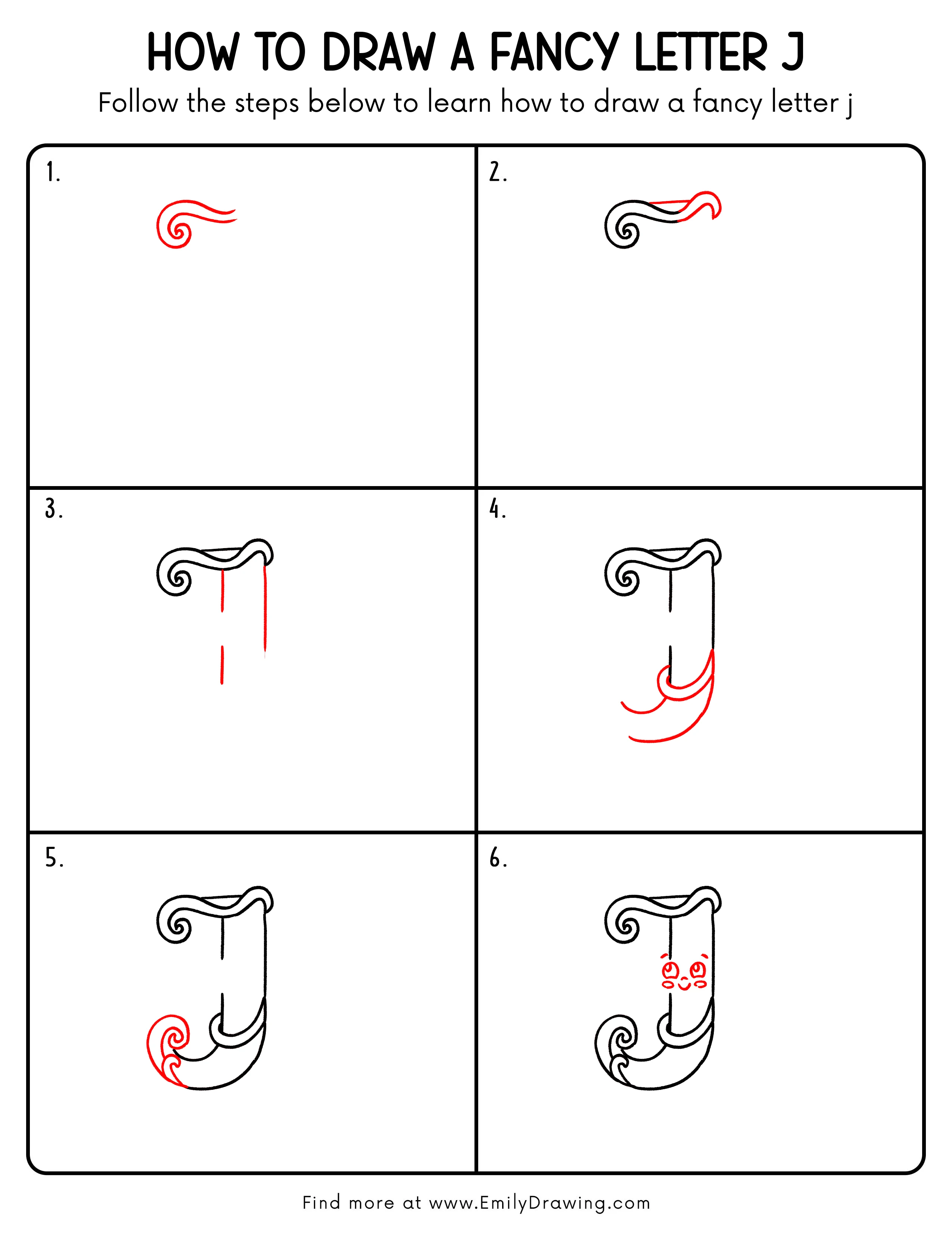 Printable Fancy Letter J Drawing Guide