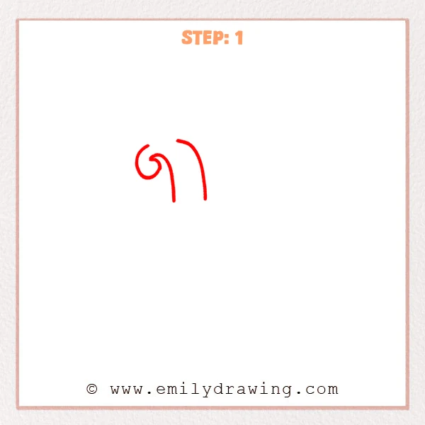 how to draw a fancy letter l - Fancy letter L Step 1 showing a curved upper stem with a spiral