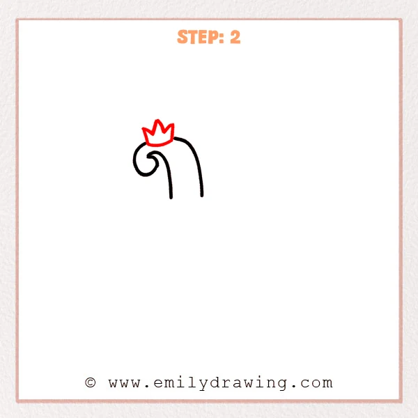 how to draw a fancy letter l - Fancy letter L Step 2 showing a three-pointed crown above the curled stem