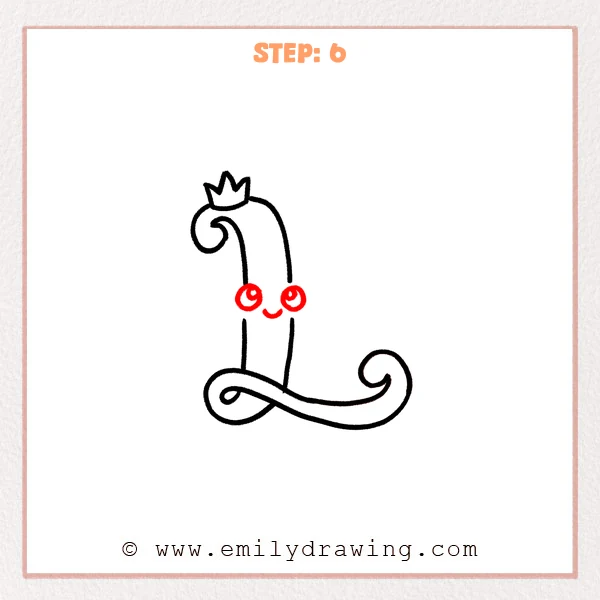 how to draw a fancy letter l - Fancy letter L Step 6 showing a cheerful face completing the crowned letter