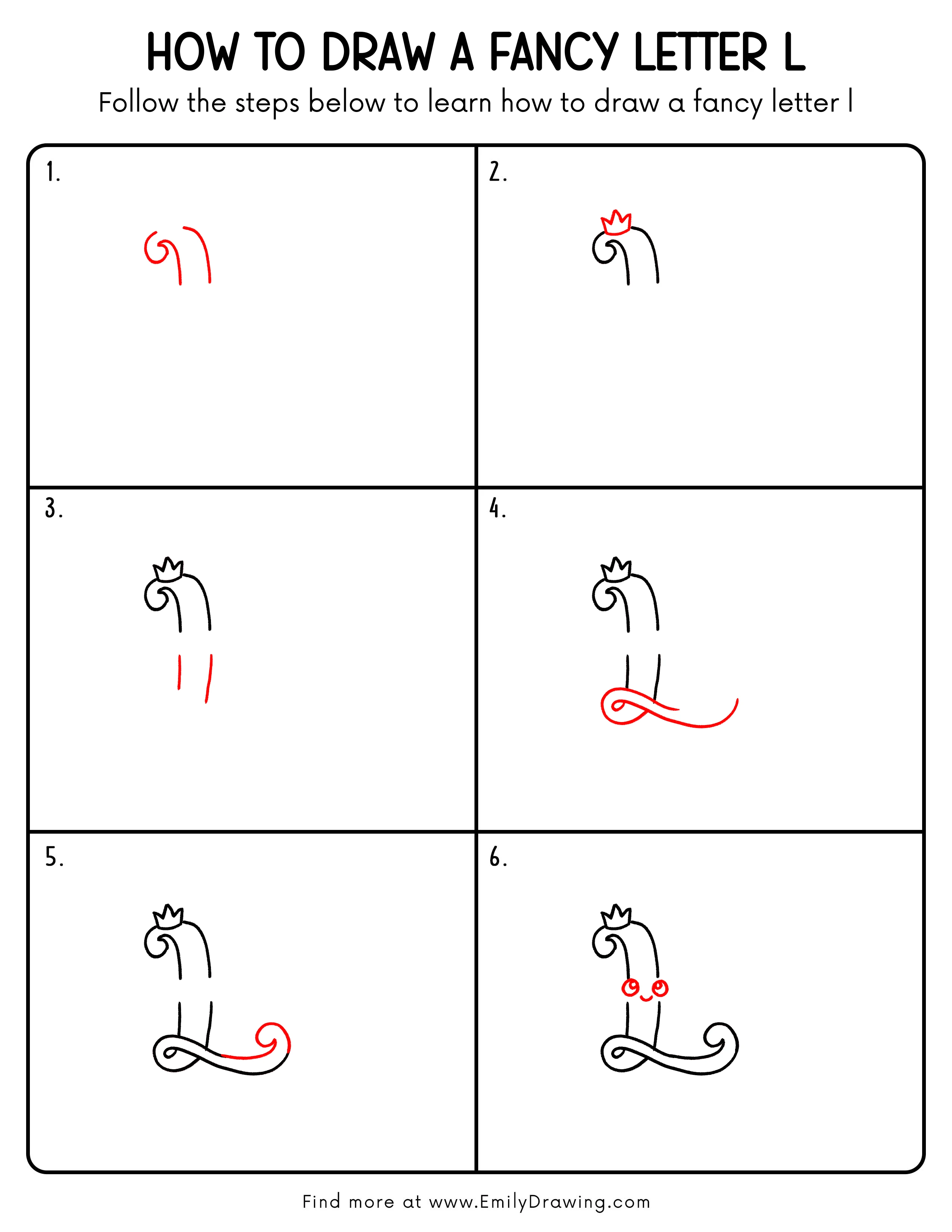 Printable Fancy Letter L Drawing Guide