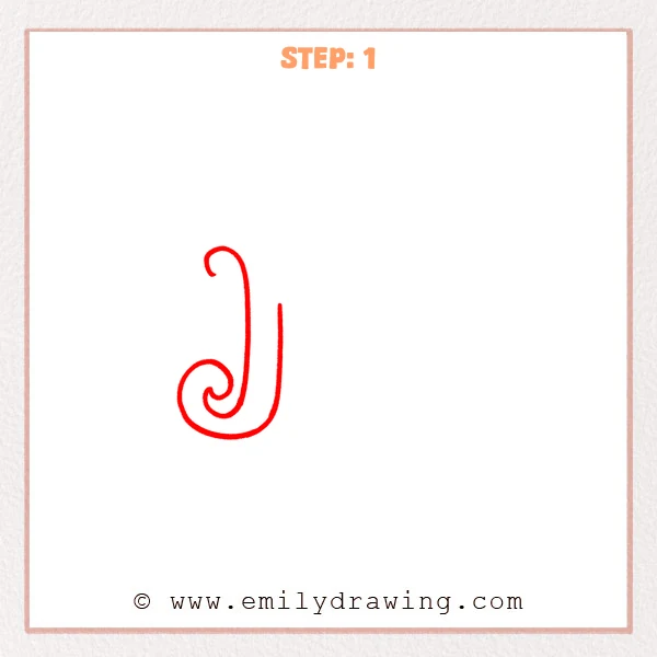 how to draw a fancy letter m - Fancy letter M Step 1 showing a tall left stem with curled ends
