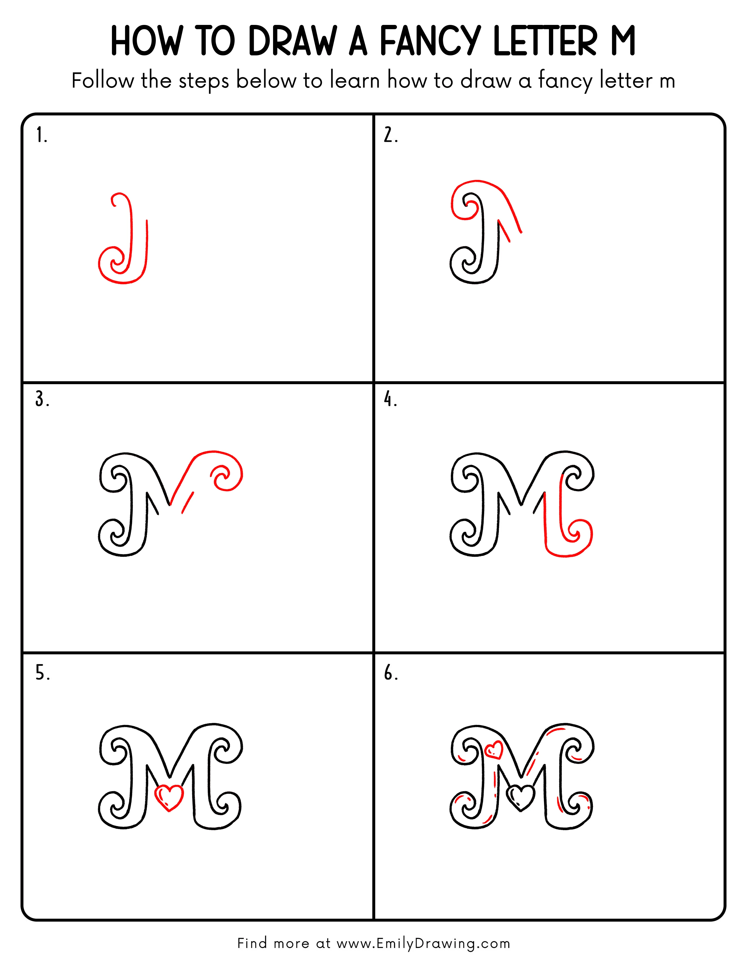 Printable Fancy Letter M Drawing Guide