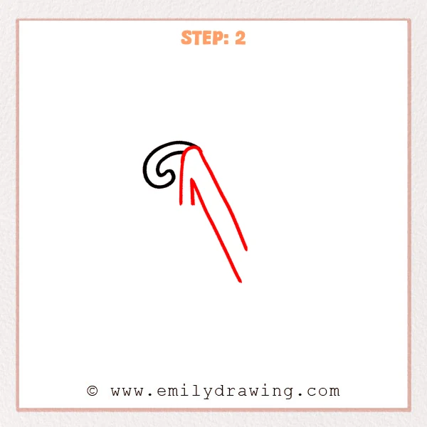 how to draw a fancy letter n - Fancy letter N Step 2 showing a thick diagonal stroke extending from the top curl