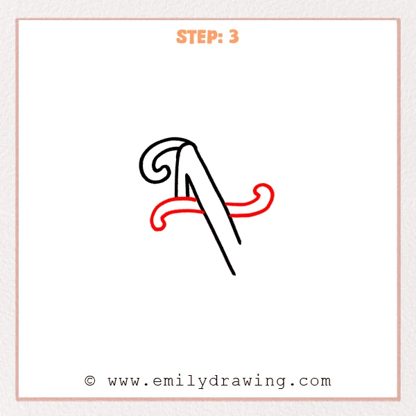 how to draw a fancy letter n - Fancy letter N Step 3 showing a curled horizontal flourish crossing the diagonal