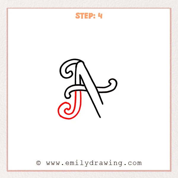 how to draw a fancy letter n - Fancy letter N Step 4 showing a curled lower left stem
