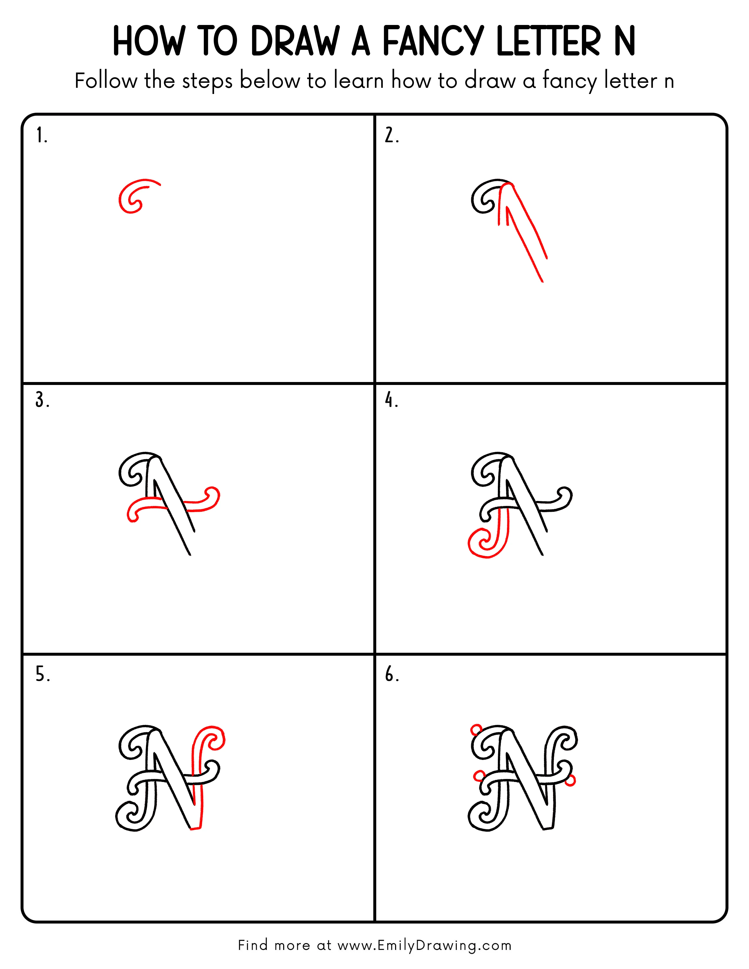 Printable Fancy Letter N Drawing Guide