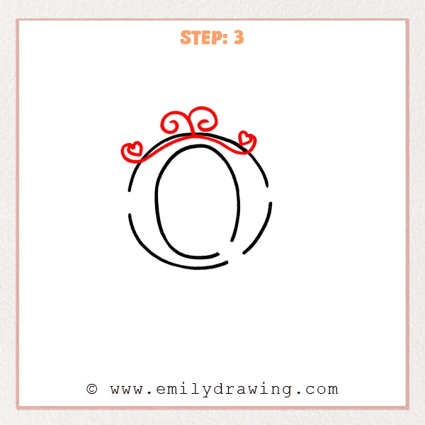 how to draw a fancy letter q - Fancy letter Q Step 3 showing a heart-ended band and twin top spirals