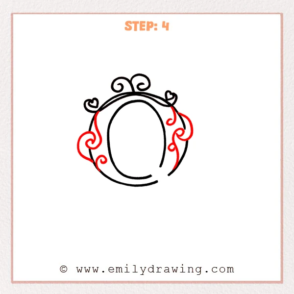 how to draw a fancy letter q - Fancy letter Q Step 4 showing curled vine ornaments along both sides