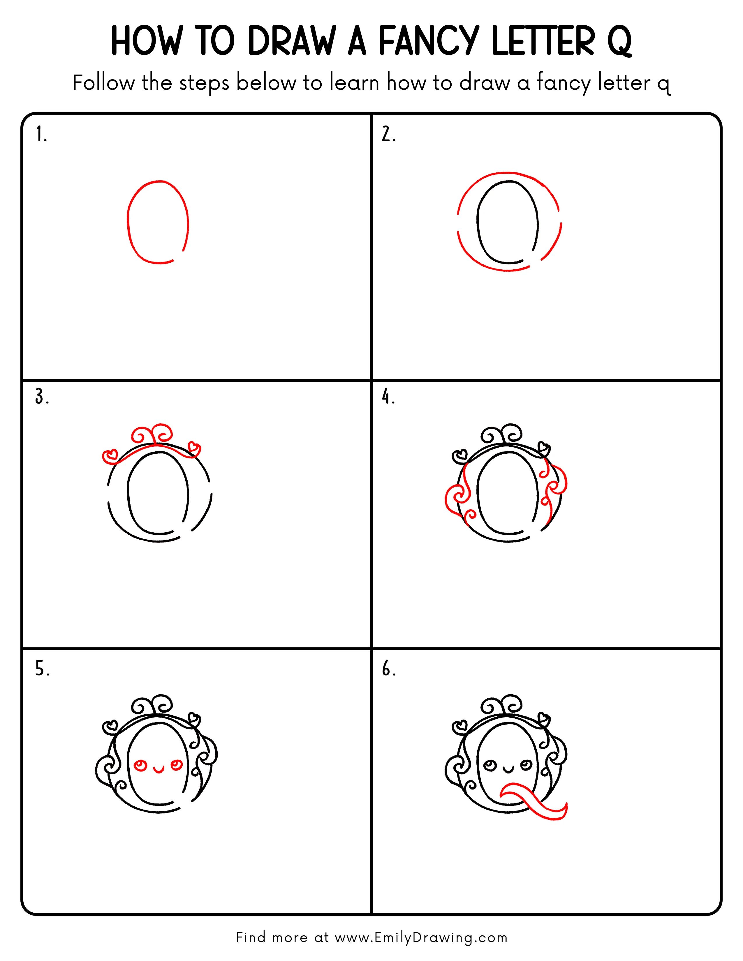 Printable Fancy Letter Q Drawing Guide