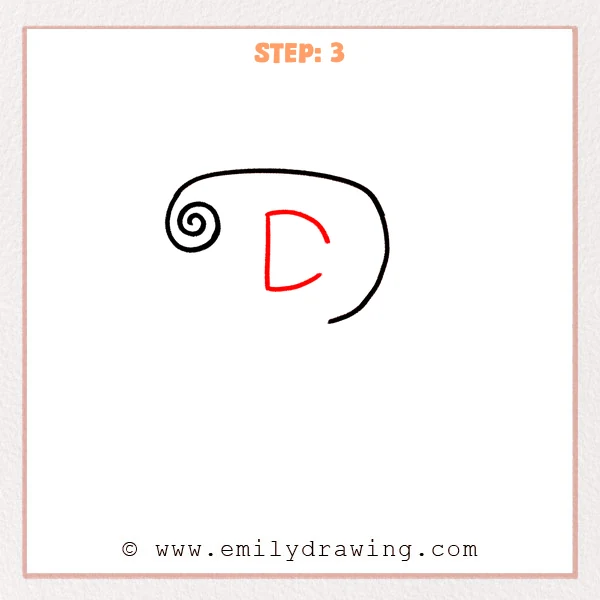 how to draw a fancy letter r - Fancy letter R Step 3 showing a D-shaped inner opening