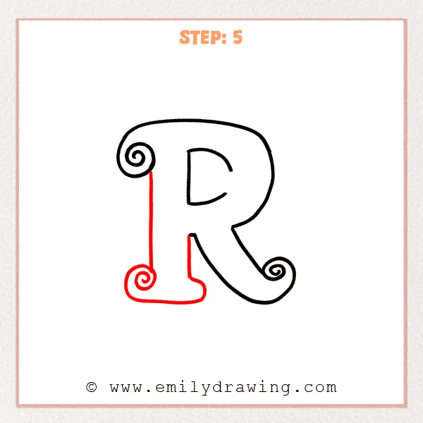 how to draw a fancy letter r - Fancy letter R Step 5 showing a straight left stem and curled base