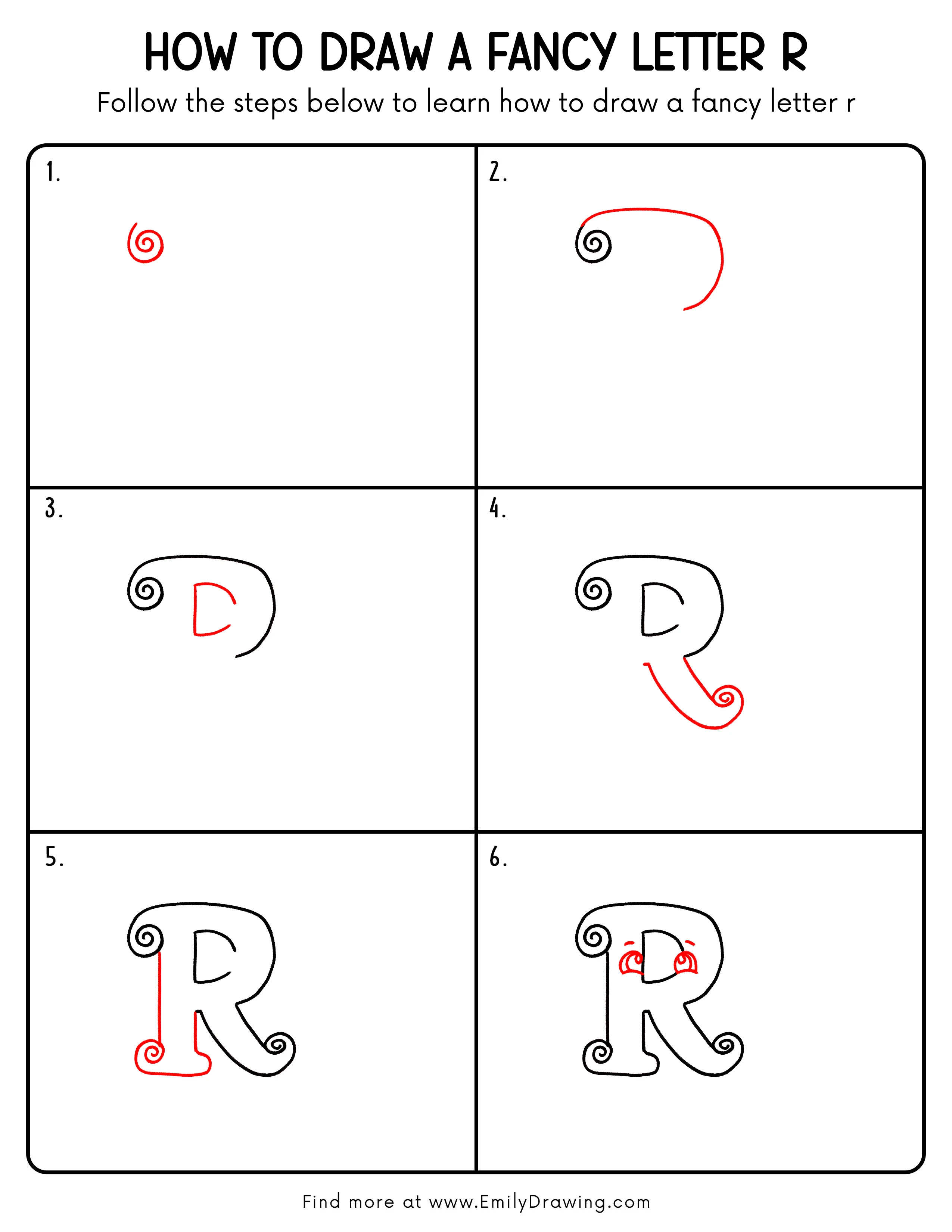 Printable Fancy Letter R Drawing Guide
