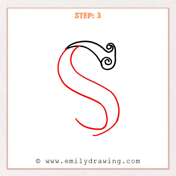 how to draw a fancy letter s - Fancy letter S Step 3 showing the broad curved body of the letter