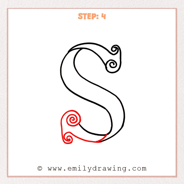 how to draw a fancy letter s - Fancy letter S Step 4 showing two spirals decorating the lower end