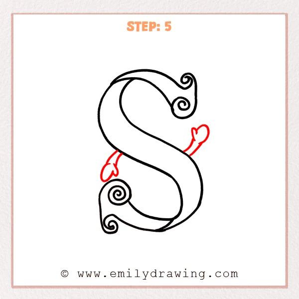 how to draw a fancy letter s - Fancy letter S Step 5 showing two raised arms with rounded hands