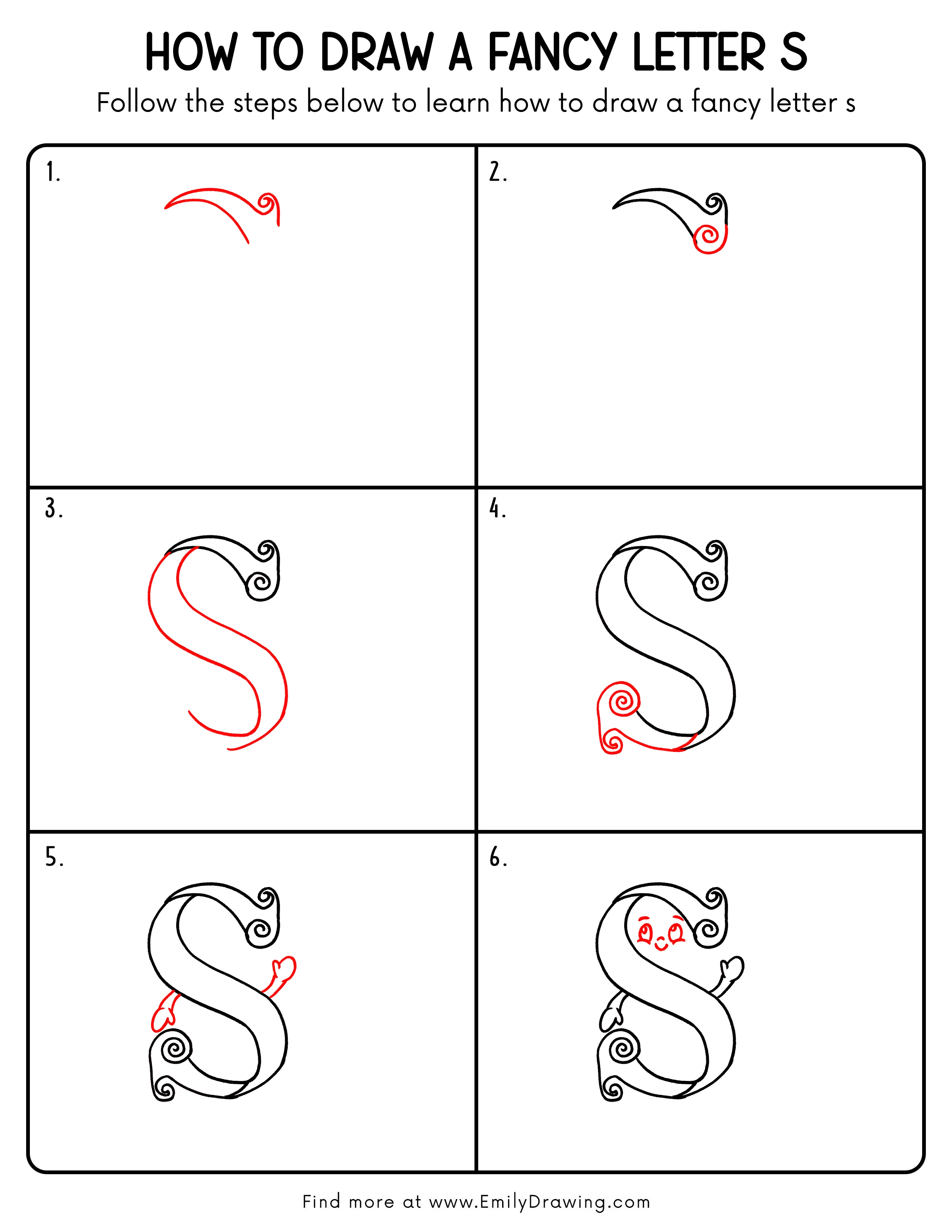 Printable Fancy Letter S Drawing Guide