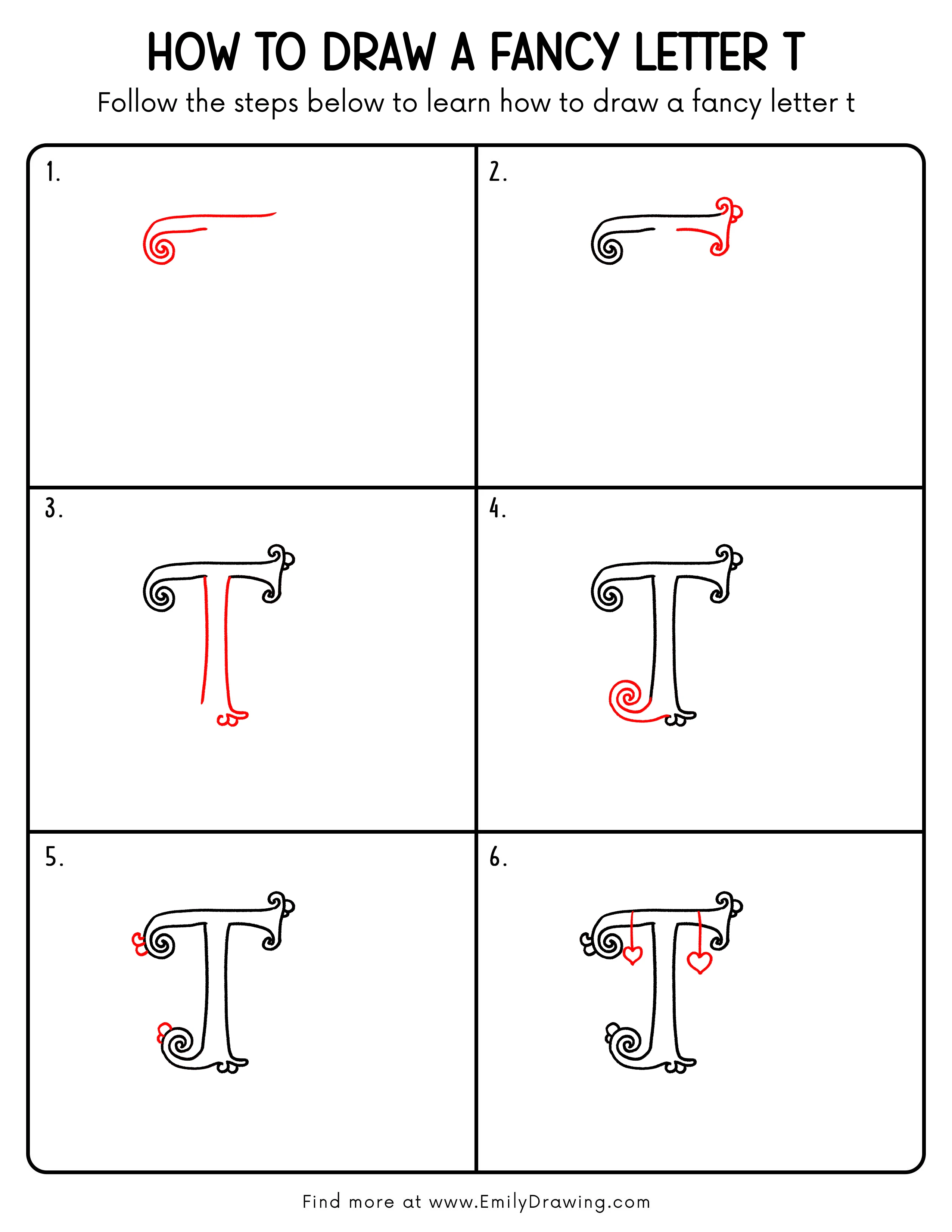 Printable Fancy Letter T Drawing Guide