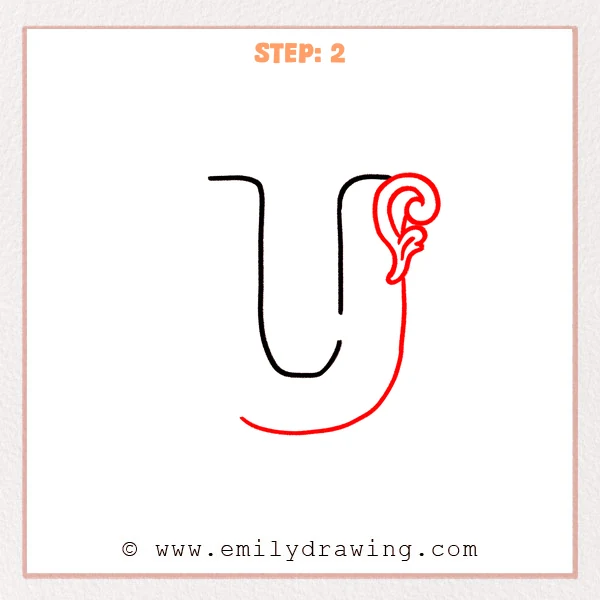 how to draw a fancy letter u - Fancy letter U Step 2 showing an upper-right spiral and long outer border