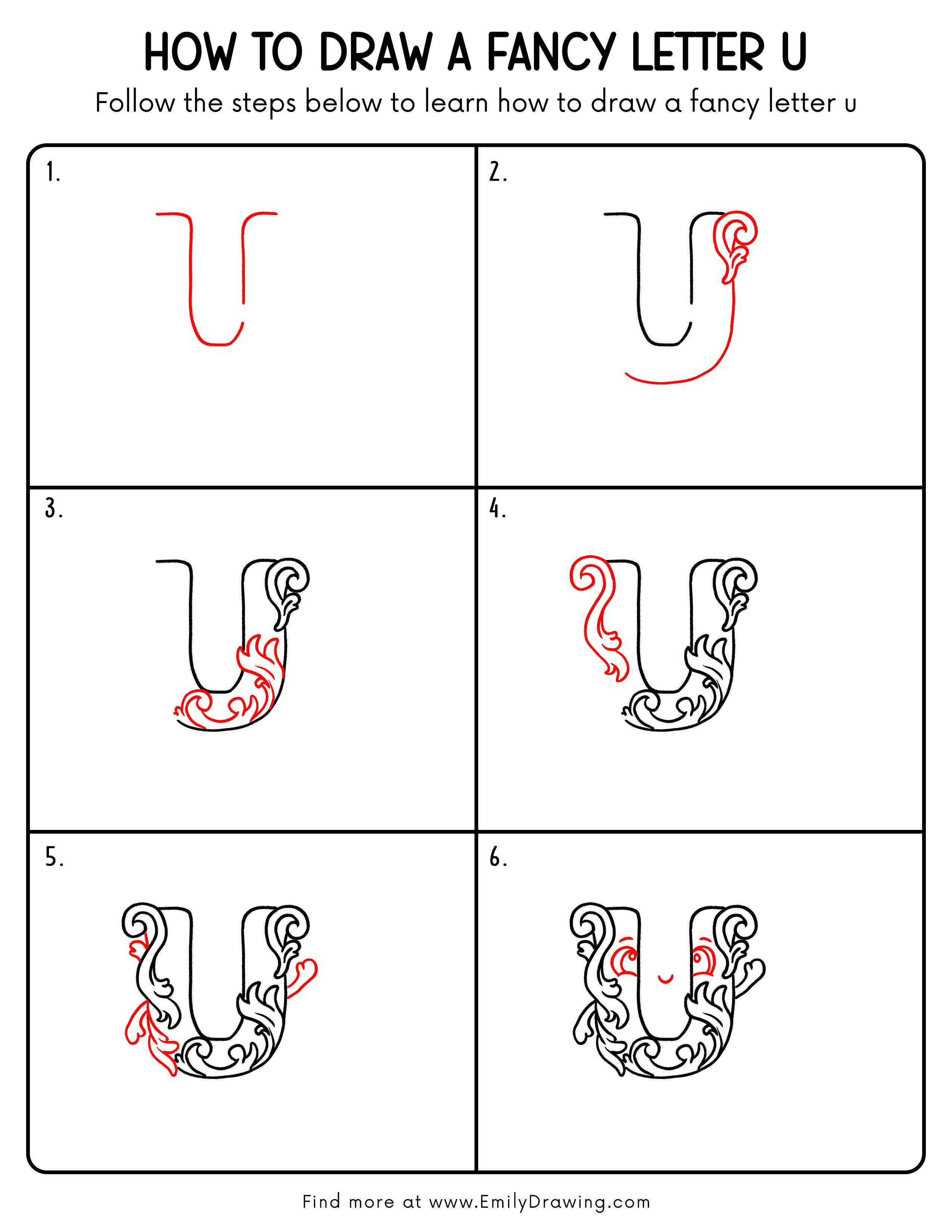 Printable Fancy Letter U Drawing Guide