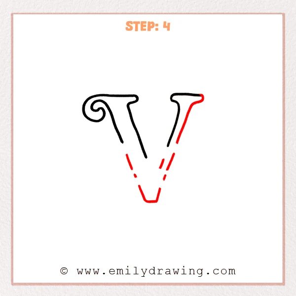how to draw a fancy letter v - Fancy letter V Step 4 showing both outlined sides joined at the bottom