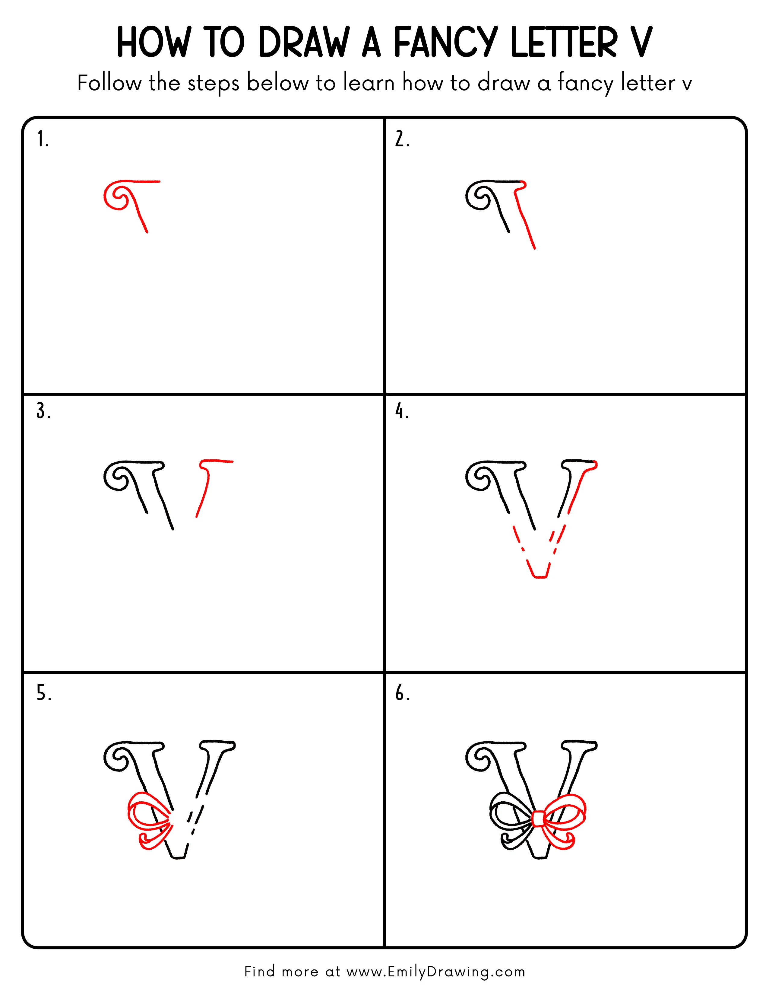 Printable Fancy Letter V Drawing Guide