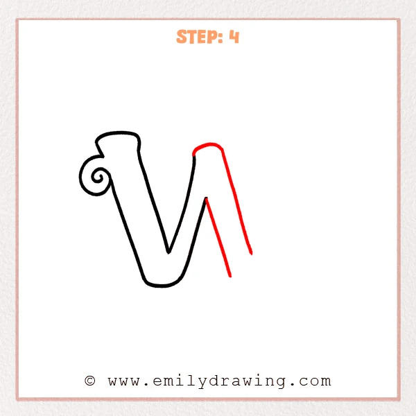 how to draw a fancy letter w - Fancy letter W Step 4 showing the outlined center and second descending stroke