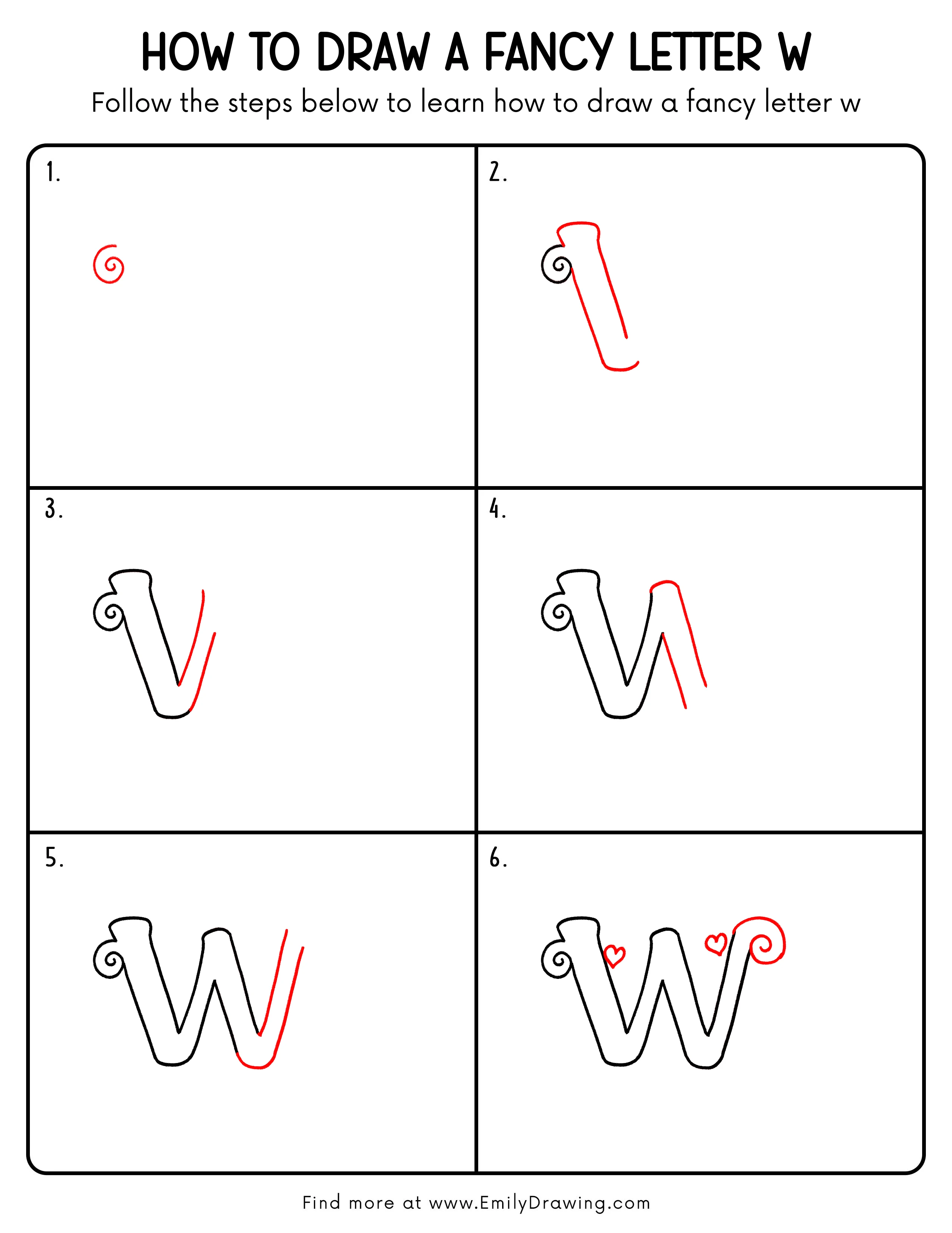 Printable Fancy Letter W Drawing Guide