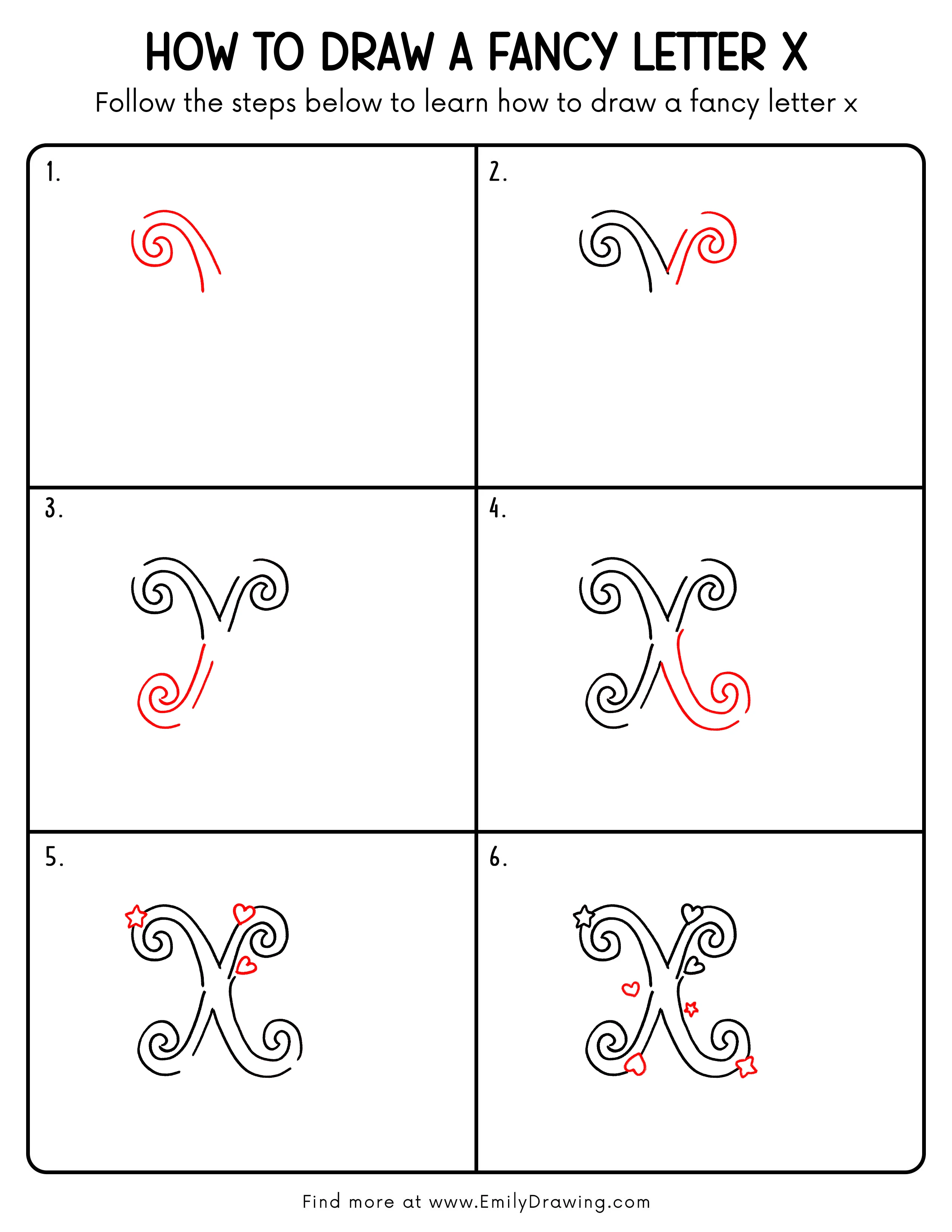 Printable Fancy Letter X Drawing Guide