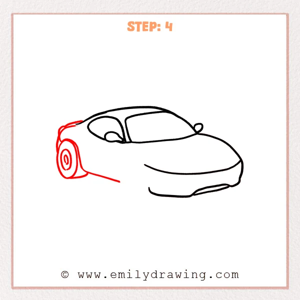 how to draw a ferrari - Ferrari gains a rear body contour, rear wheel, and lower side line.