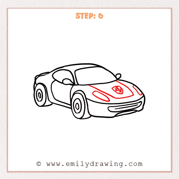 how to draw a ferrari - Ferrari gains two headlights, a hood panel, and a small horse badge.