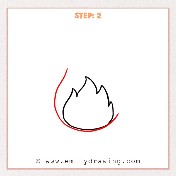 how to draw a fire - Fire gains a larger outer curve around its left side and base.