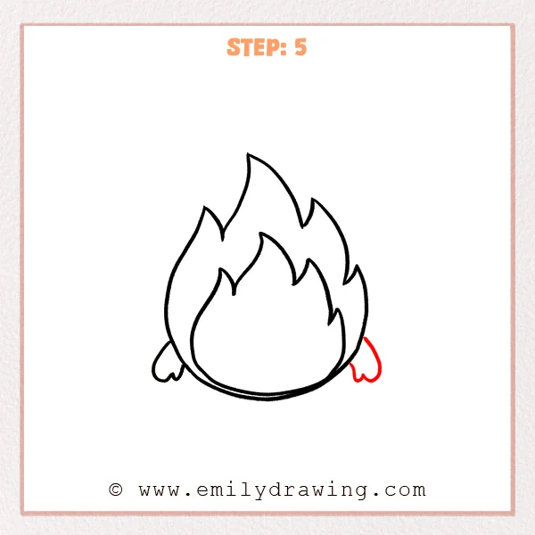 how to draw a fire - Fire character gains a matching rounded hand on its right side.