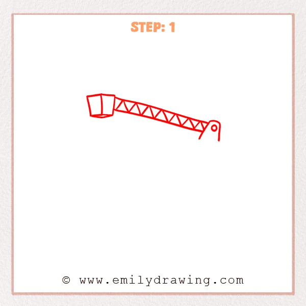 how to draw a fire truck - Fire truck drawing begins with a raised braced ladder, basket, and pivot support.